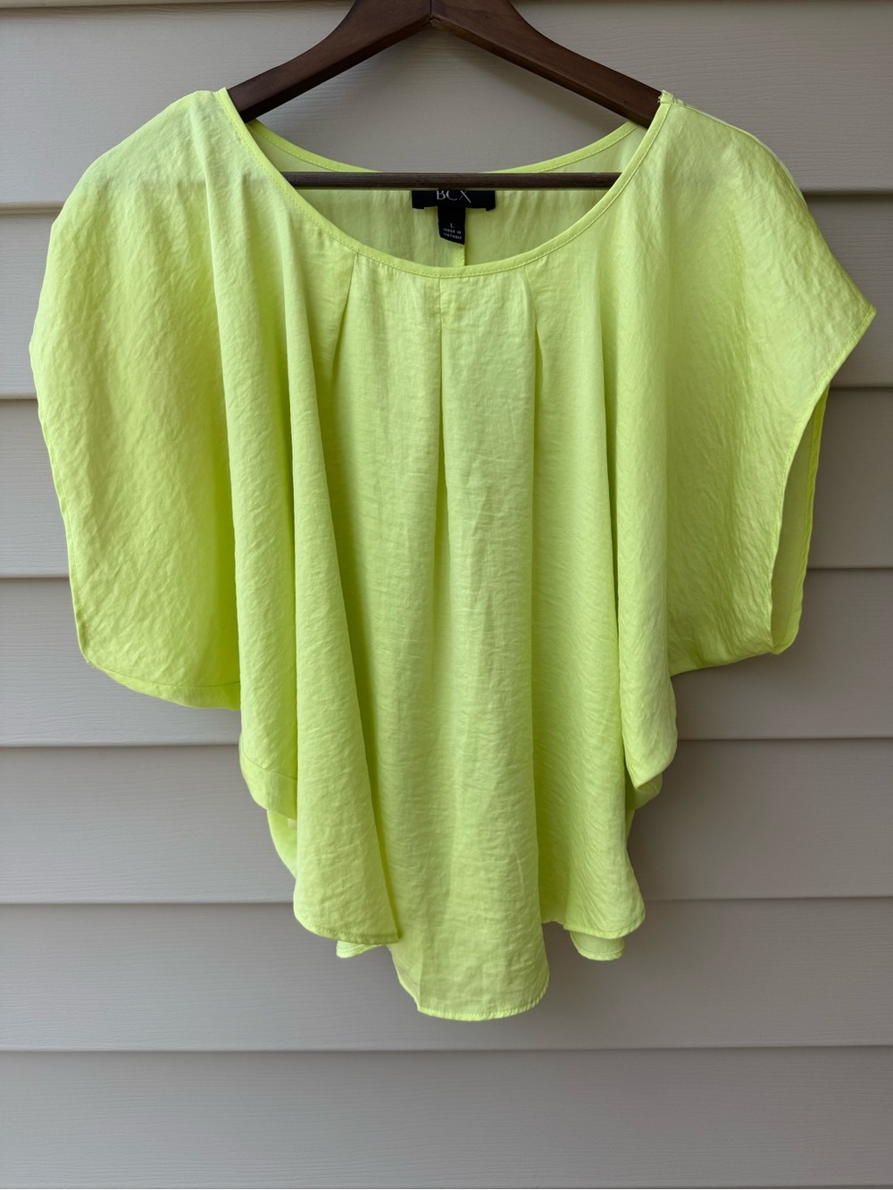 BCX Neon Yellow Lime Dolman Sleeve Blouse Size Large
